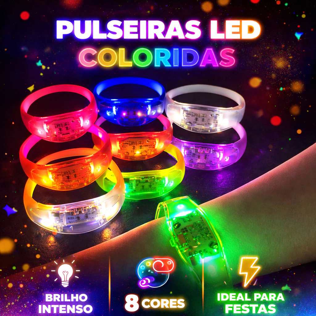 Até 100 Pulseiras LED Ativada por Som que Pisca ao Música com 3 Modos de Luz para Festa, Aniversário, Balada e Formatura em Oferta na Shopee