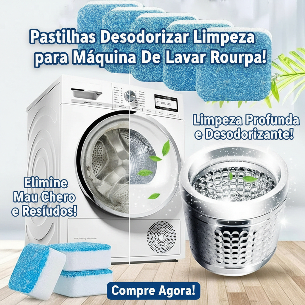 Pastilhas Tabletes Limpeza Higiene Tambor da Máquina de Lavar Roupa e Louça Mau Cheiro