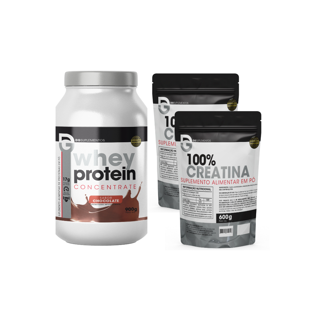 Kit Whey Protein Concentrado 900g + 2x Creatina Pura 600g - Dg Labs