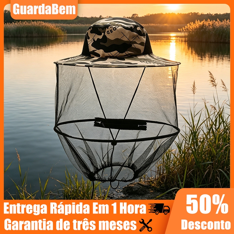 Chapeu Mosquiteiro Sol Modelo Premium Regulável Abertura Boca Pesca Proteção Sol Camuflado Dobráve