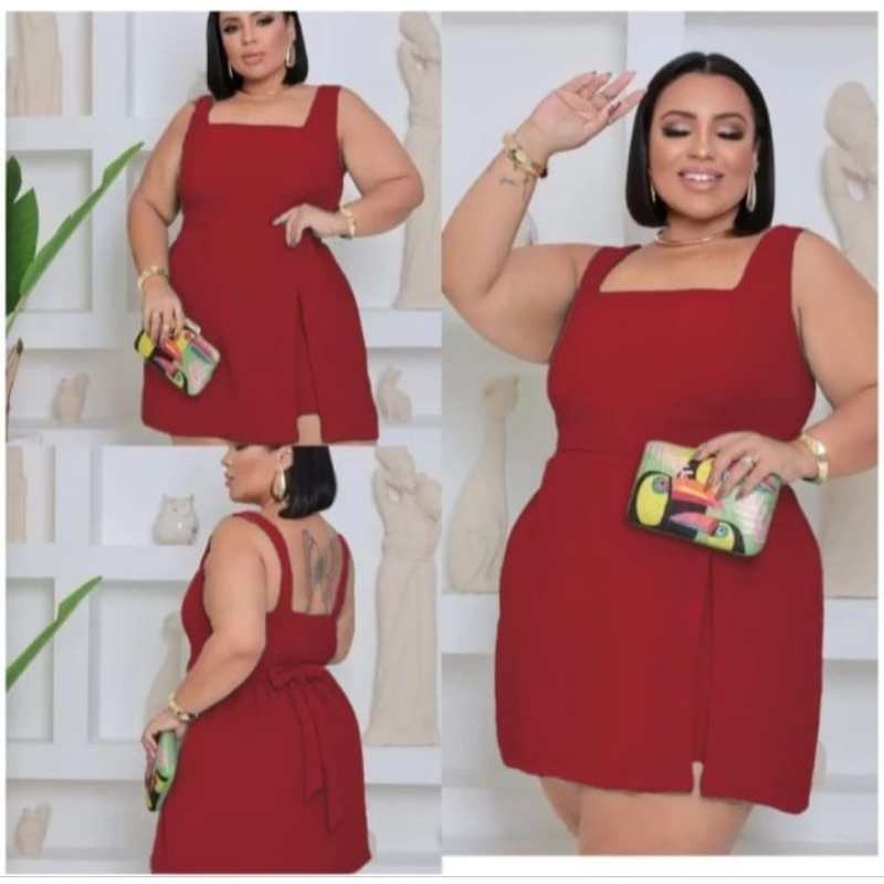 Vestido Macaquinho De Alça Short Saia Plus Size Feminino Elegante G1 Verão Duna Envio Imediato