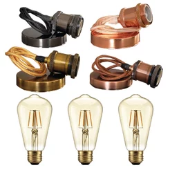 Kit 3 Pendente aluminio Retro Vintage + Lâmpada Filamento led 4w St64 Soquete E27