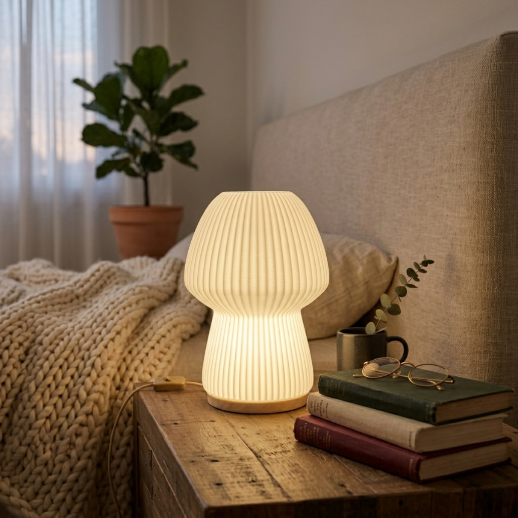 Abajur Luminária de Mesa Cogumelo Decorativo Moderno Quarto Sala Design Minimalista Retrô Várias Cores E27