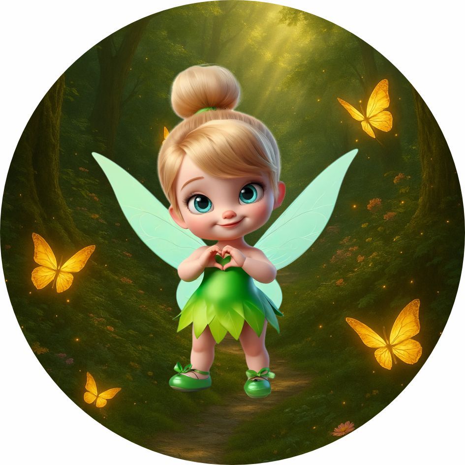 Capa para Painel Sininho baby 3d de Festas Redondo com Acabamento em Elástico 1.50x1.50 e 50cm veste fácil Tinker Bell