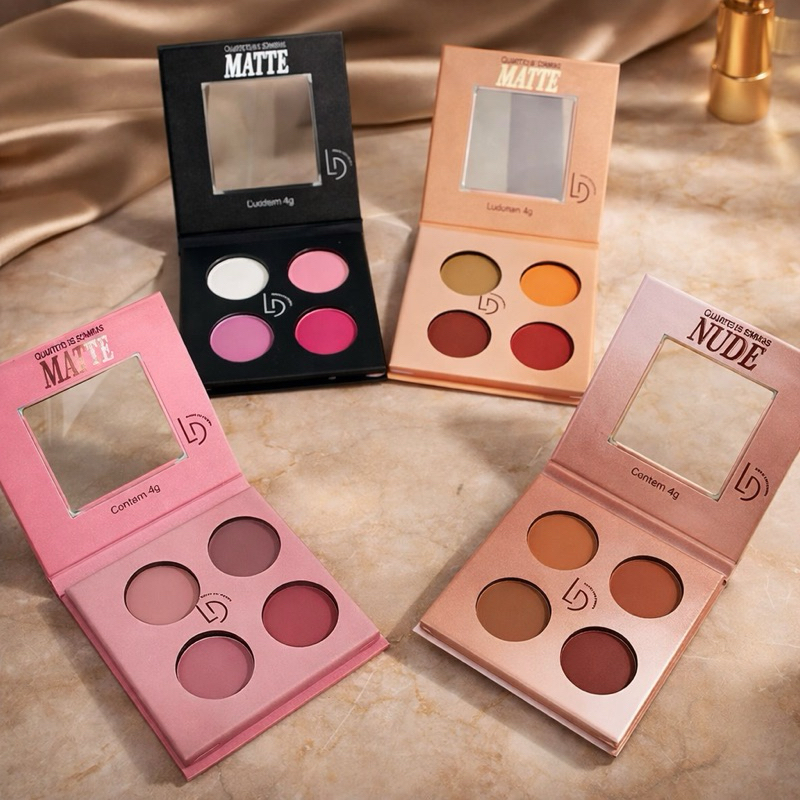 Kit com 4 Paletas de Quartetos De Sombras Ludurana Coloridas Claras Nude Matte