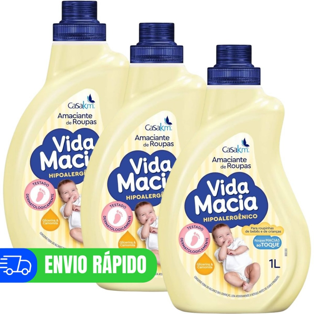 Kit 3 Amaciante Vida Macia Camomila 1 Litro Toque Delicado