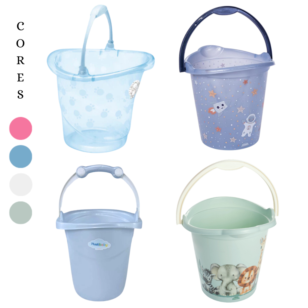 BALDE PLÁSTICO INFANTIL 13 LITROS BEBE AZUL ROSA BRANCO TRANSLÚCIDO
