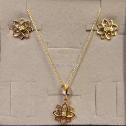 Conjunto Rommanel Cordão Pingente e Brincos Flor de Lotus com Cristal de Zircônia