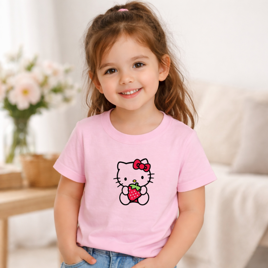 Camiseta Infantil Feminina Estampada Hello Kitty Menina Algodão Confortável em Oferta na Shopee