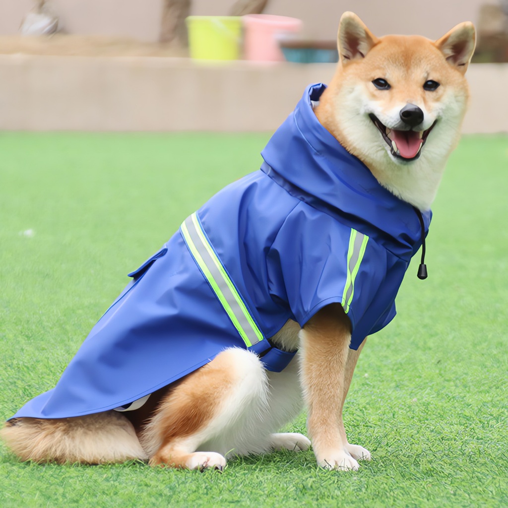 Capa de Chuva para Cachorro Jaqueta Impermeável c/ Fita Refletiva, Prova d’Água para Uso ao Ar Livre