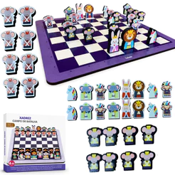 Jogo De Xadrez Educativo Tabuleiro Infantil Animais Madeira Montessori Peças