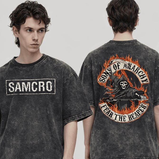 Camiseta Estonada Vintage Algodão SAMCRO Sons of Anarchy Seriado Motorcycle California Streetwear