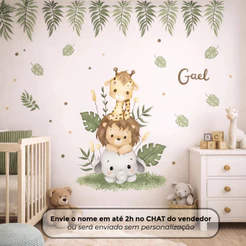 Adesivo Infantil De Parede Safari Menino Decoração Quarto Bebê Animais Safari Autocolante