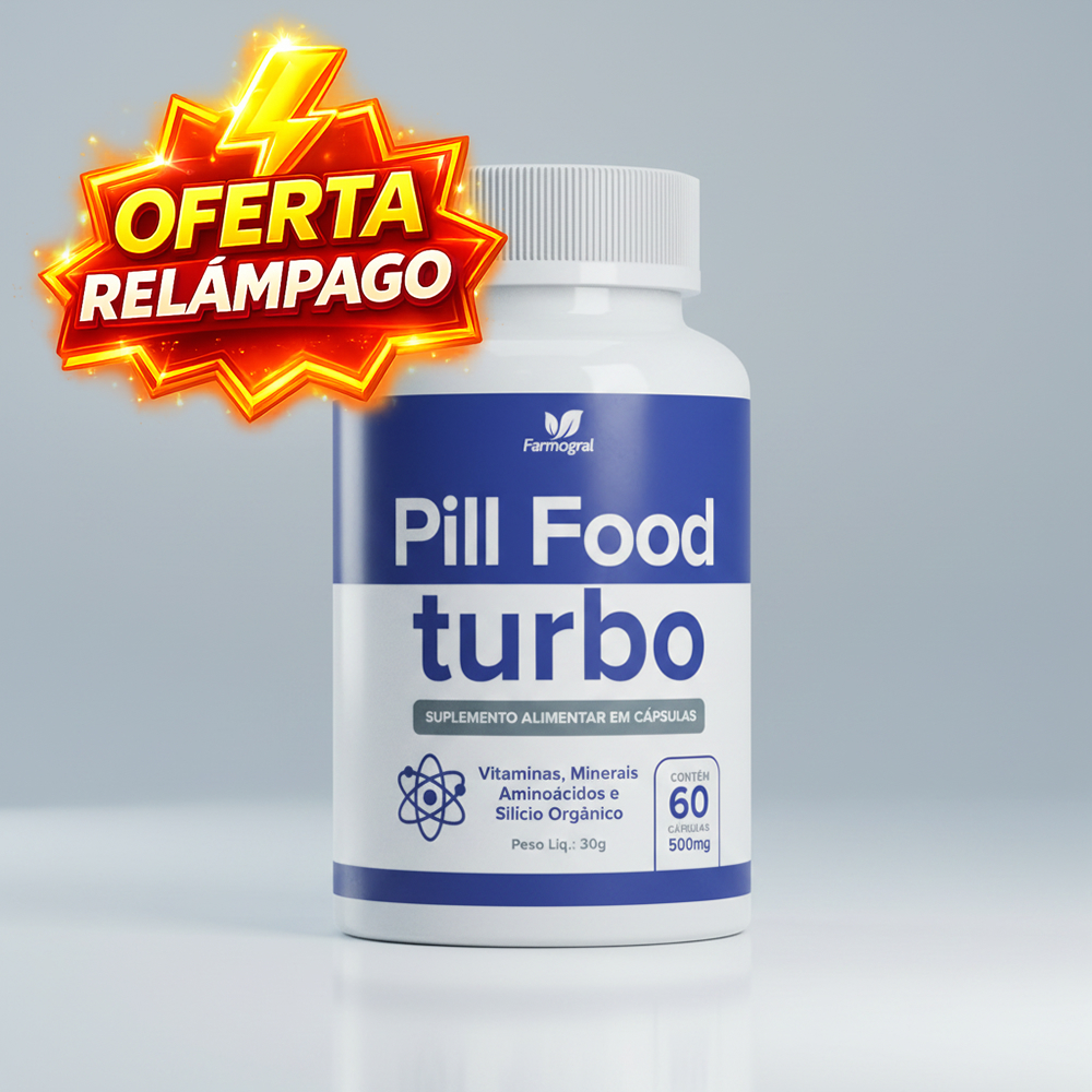 Pill Food Turbinado Premium 60 cápsulas Cabelo Pele Unhas - Envio Imediato
