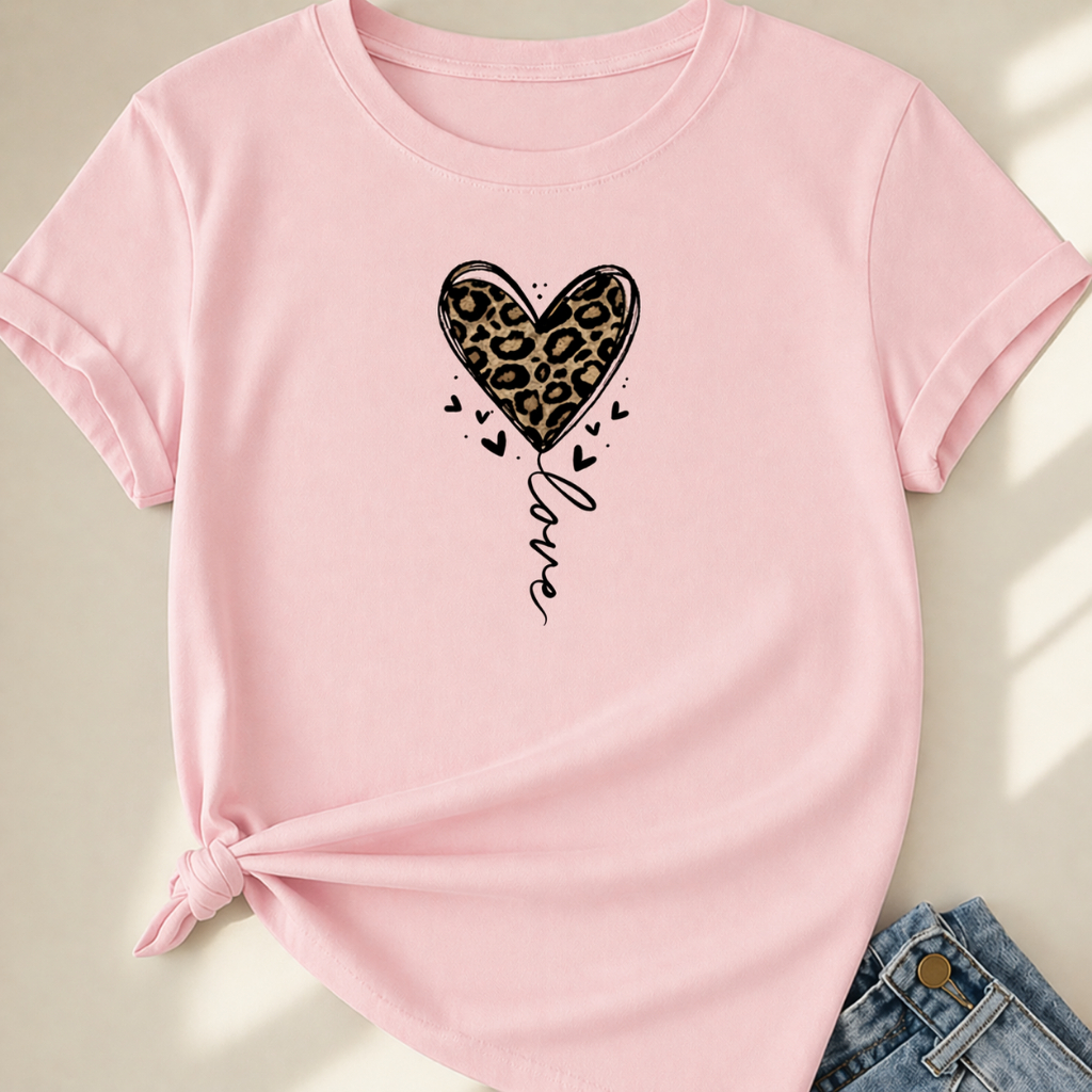 Camiseta Camisa Moda Feminina Delicada Coração  Moda Feminina Blusa Dia a Dia Passeio Animal Print