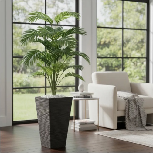 Palmeira Artificial Grande 1,15m com Vaso Decorativo – Planta Artificial Realista para Sala e  Escritório