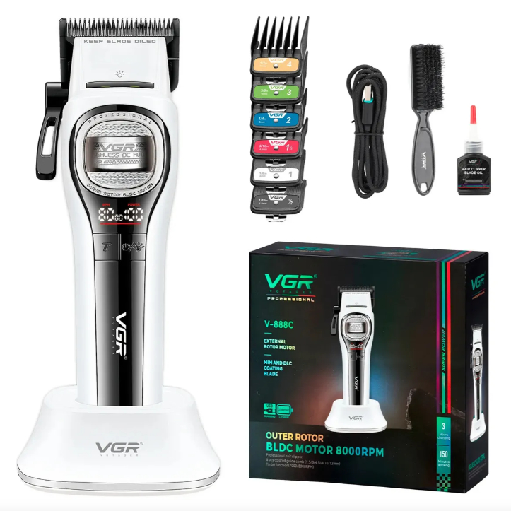 Máquina de Corte Vgr V-888C Outer Rotor Bivolt Profissional + BRINDE 500 Gola Higienica ou Borrifador ou Pente