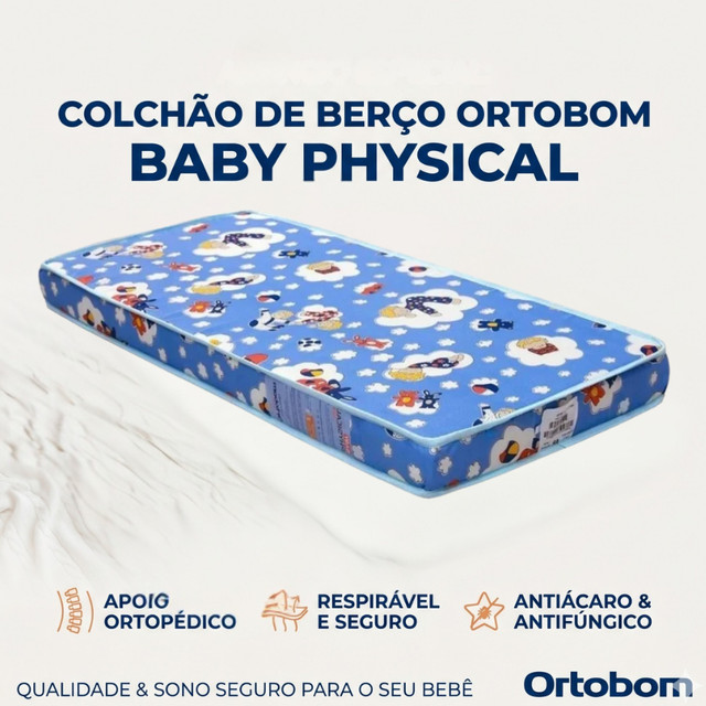 Colchão Berço Ortobom Baby Physical D18 Impermeável Antialérgico 70x130 Conforto e Segurança para Bebê