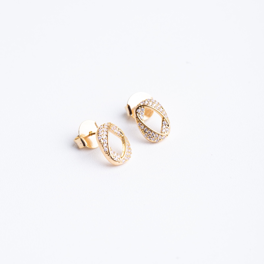 Brinco Elo Micro Zircônias Cristais Banhado a Ouro 18k Feminino Semi Joias