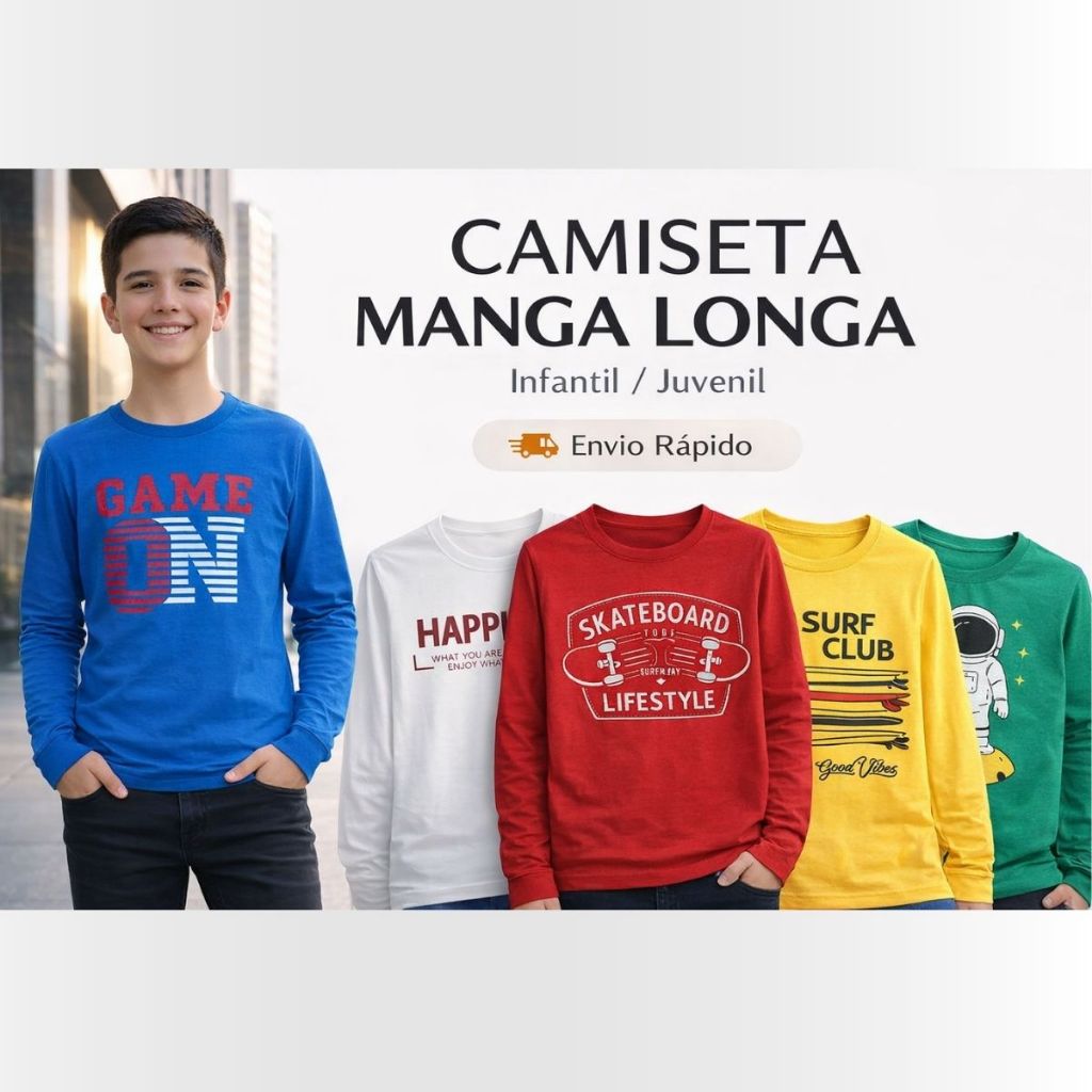 Camiseta Manga Longa Infantil Juvenil Masculina Estampada Algodão Confortável 10 a 16 Anos