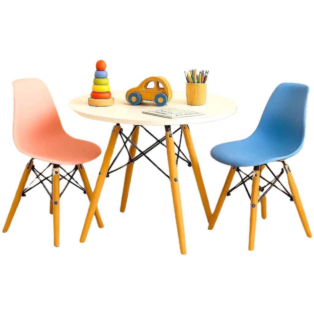 Kit Mesa Redonda Branca 60cm + 2 Cadeira Charles Eames Eiffel Infantil Kids