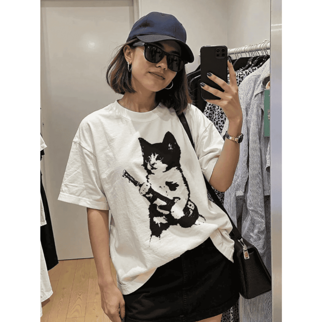 Camiseta Algodão estética dos anos 90 Rockstar Kitten Y2K camiseta vintage Y2K, estética de gato
