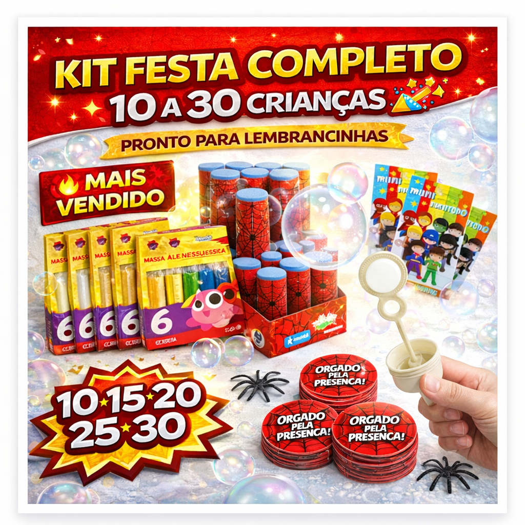 Kit 10~30 Festa TEIA lembrancinha de aniversário infantil Completo Bolha Sabão Massinha Brinquedos e tag