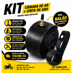 Kit Camara de Ar 80/100-14 Aro 14 TR4 + Cinta Aro Moto Biz 100 110 125 Pop 100 110 Traseira