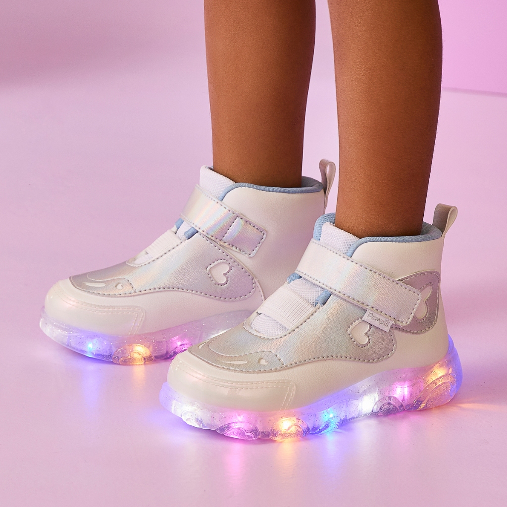 Tênis de Led Infantil Menina Holográfico Branco Prata Pampili