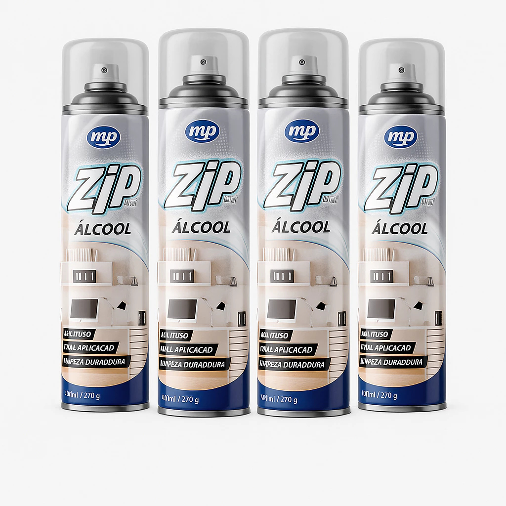 Kit 4un Zip Álcool Spray 400ml: Máxima Praticidade e Limpeza Instantânea sem Resíduos em Lote Econômico Promocional