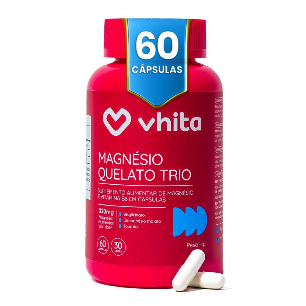 Magnésio Dimalato Quelato, Taurato e Bisglicinato com Vitamina B6 320mg Vhita 60 cápsulas
