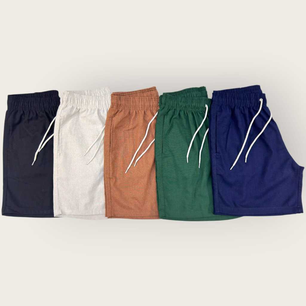 Kit 5 Short De Linho Premium Bermuda Masculino Casual Cores Especificos Branco, Preto, Verde Militar + Marrom + Colorido