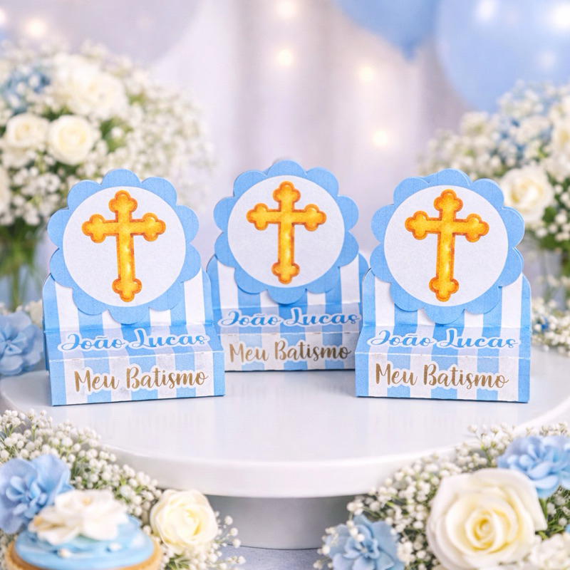 Porta Bis Duplo Lembrancinha Personalizada Batizado Menino Azul