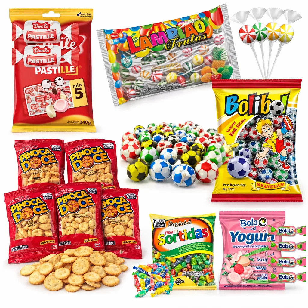 Kit Doces 60 Itens Sacolinha Guloseimas Festa Infantil Lembrancinha