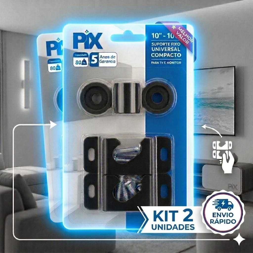 Kit 2 Suportes TV e Monitor Universal PIX 10-100 Polegadas Suporta 80kg Envio Imediato Oferta Full Instalação Fácil