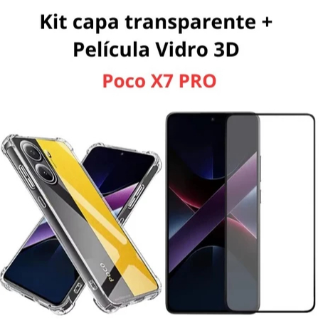 Kit Capa Anti-Impacto Transparente + Película Vidro 3D P/Poco X7 Pro