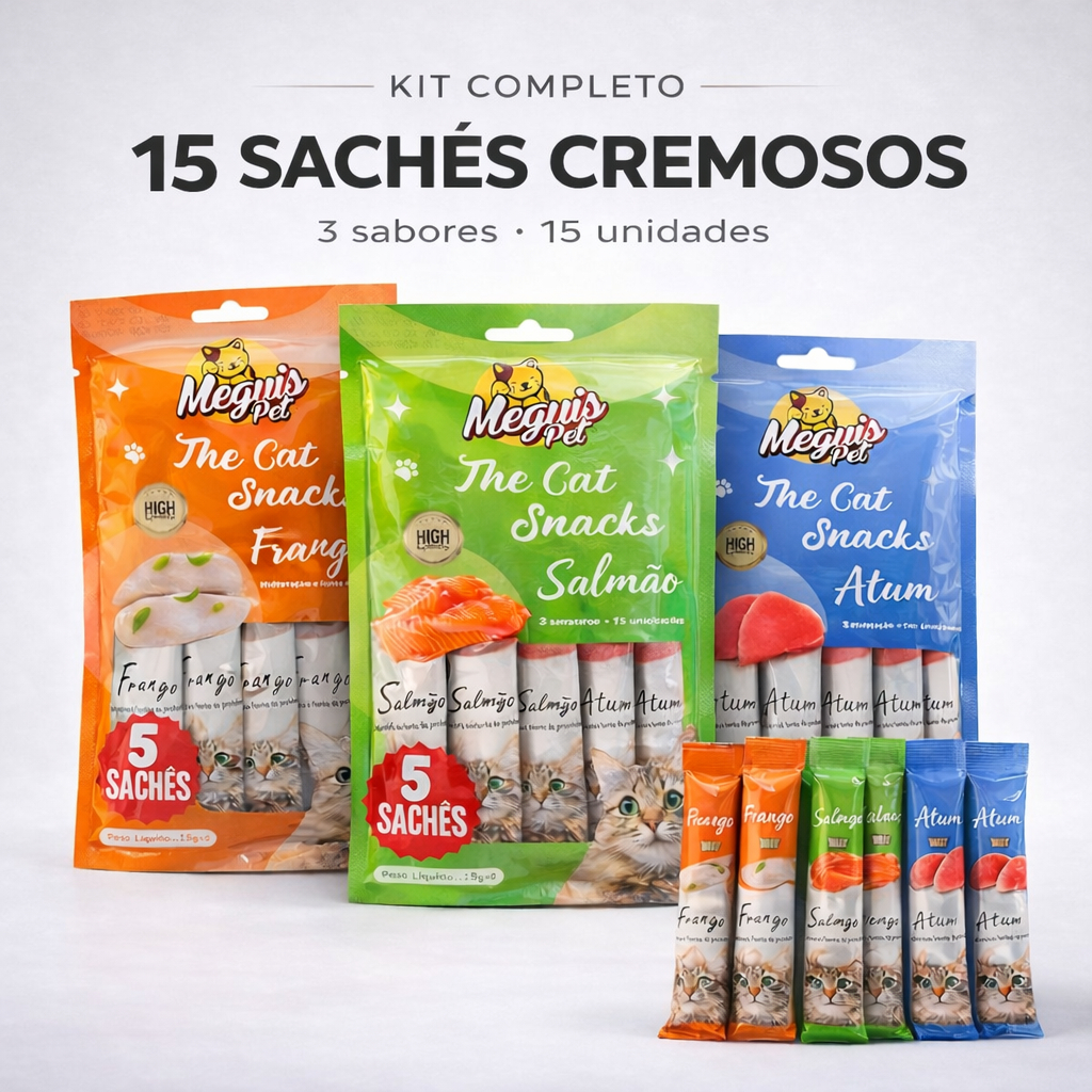 Petisco Para Gatos Churu MeguisPet Kit Sabores Frango Atum Salmão Snack Natural