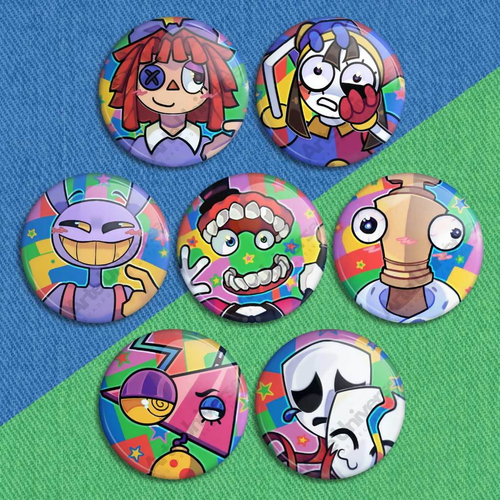 kit Broches Circo digital, botons the amazing digital circus kit com 7 unidades