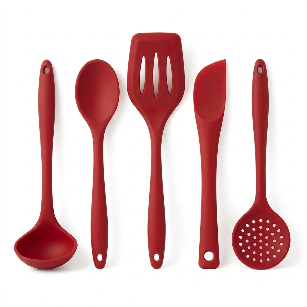 ECOs Kit Silicone Cozinha Gourmet 5 Peças Espátula Chanfrada Espátula Vazada Colher Concha Escumadeira Não Risca Panelas