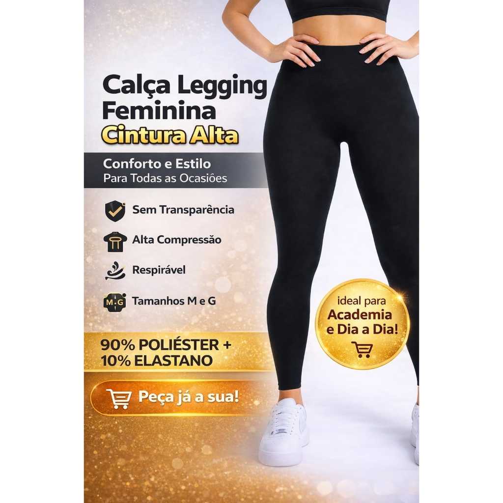 Legging Fitness Feminina Cintura Alta Academia Compressão Modeladora Sem Transparência