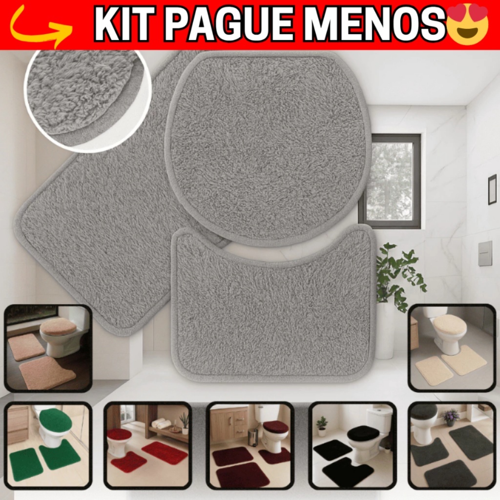 KIT 3 Peças de Tapete Para Banheiro Macio De Algodão Conforto aos Seus Pés