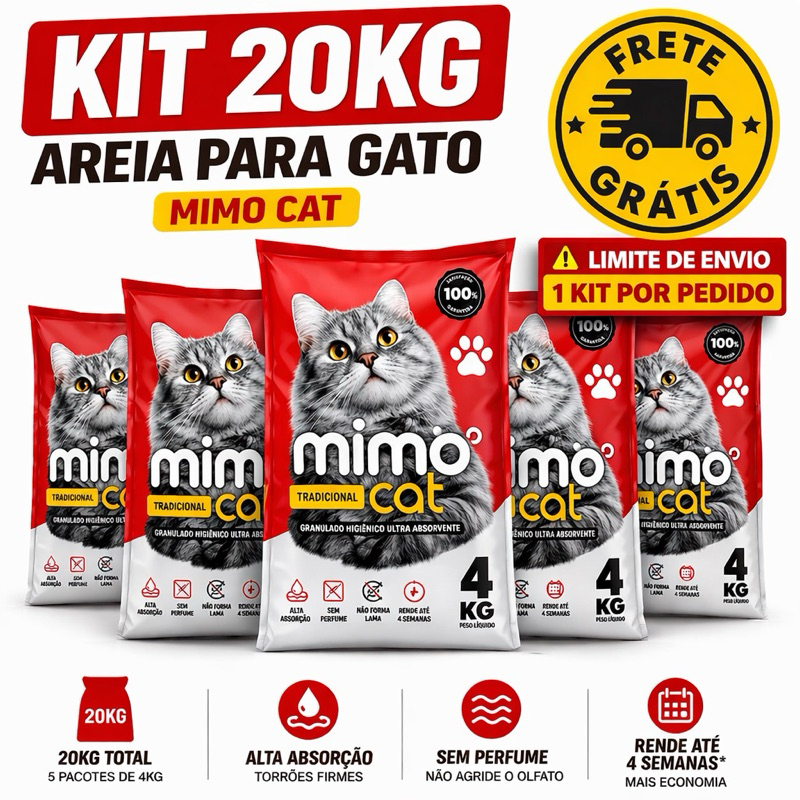Kit 20 kg Areia para Gato Sanitária Antiodor Higiênica Tira Cheiro Tradicional Argila 100% Natural