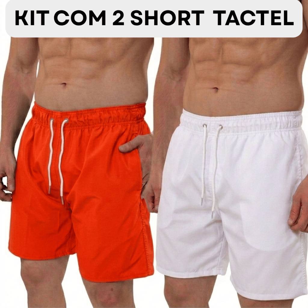 KIT C/02 Bermuda Masculino Short Tactel C/3 Bolso e C/Elastano Uso Treino, Academia, Praia e Casual