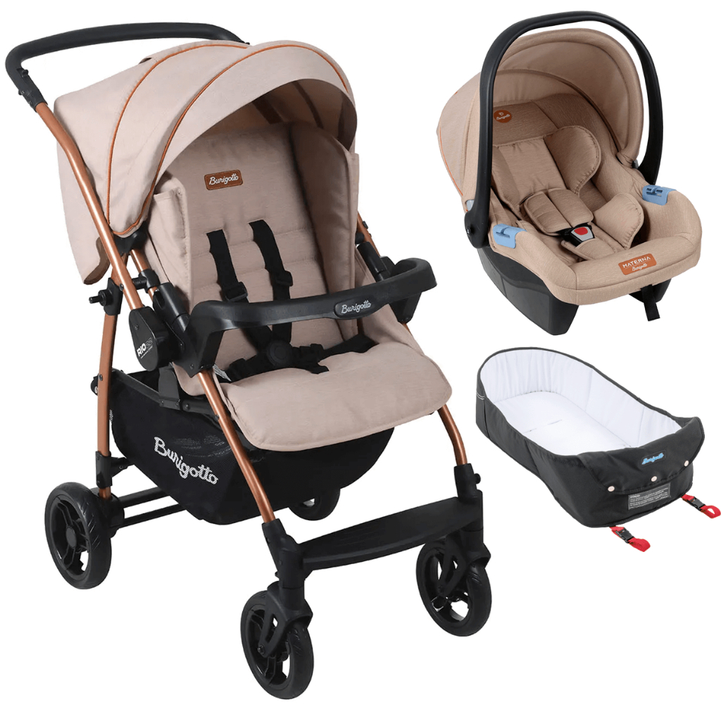 Carrinho com Bebe Conforto e Ninho Burigotto Rio K Mon Amour
