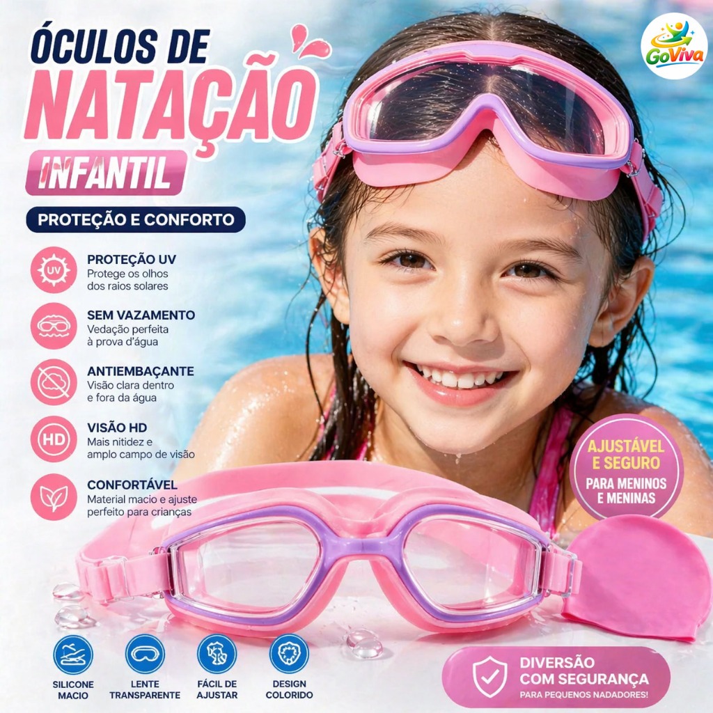 Óculos de Natação Infantil, Antiembaçante, Proteção UV, Vedação Impermeável, HD, Confortável para Meninos e Meninas