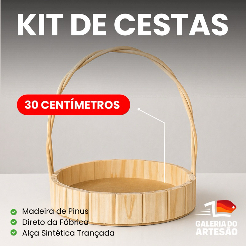 kit 10 Cestas de 30 Centímetros de Madeira - presentes|embalagem|páscoa|dia das mães