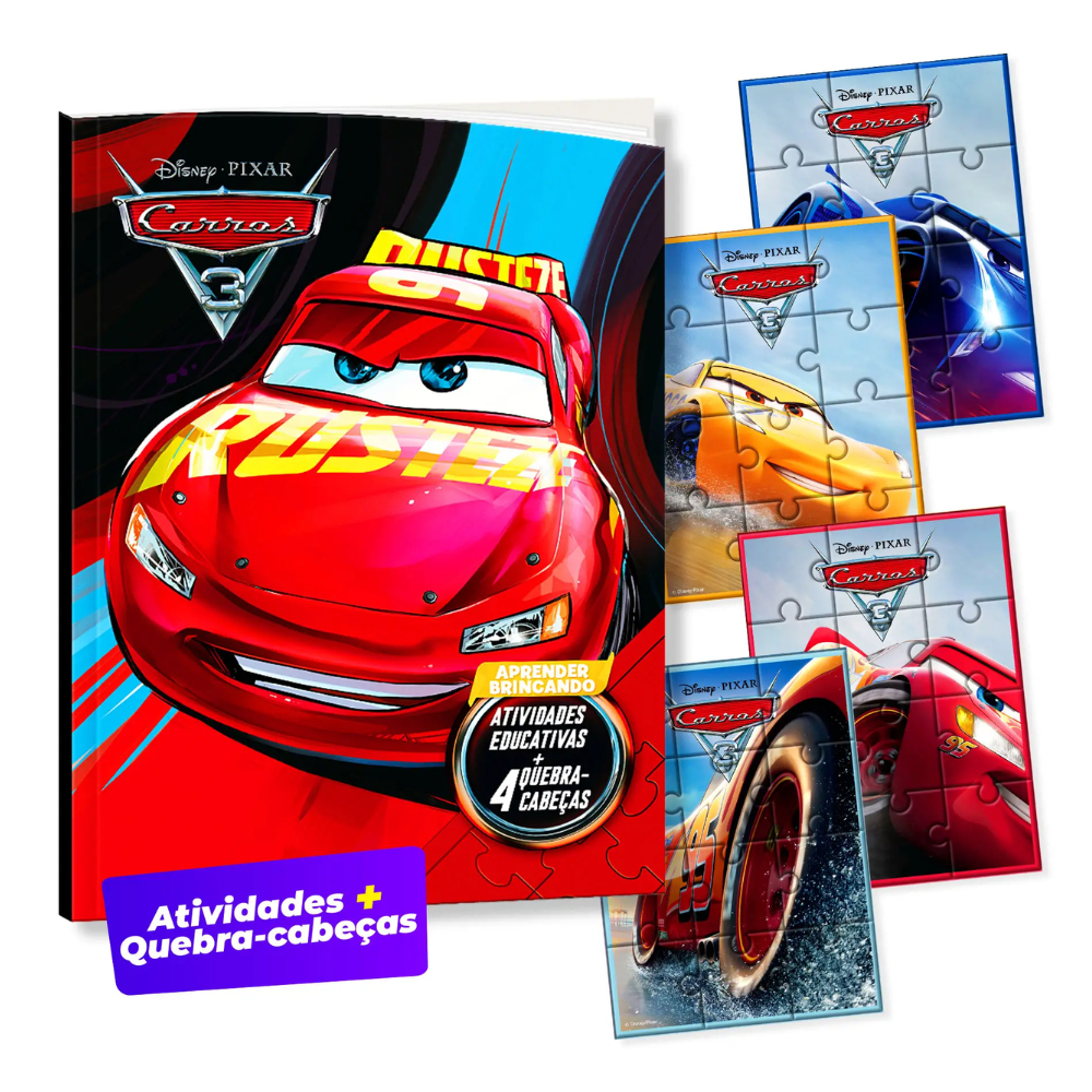 Livro de Atividades Aprendendo e Brincando  Disney Pixar Carros 3 + 4 Quebra Cabeças