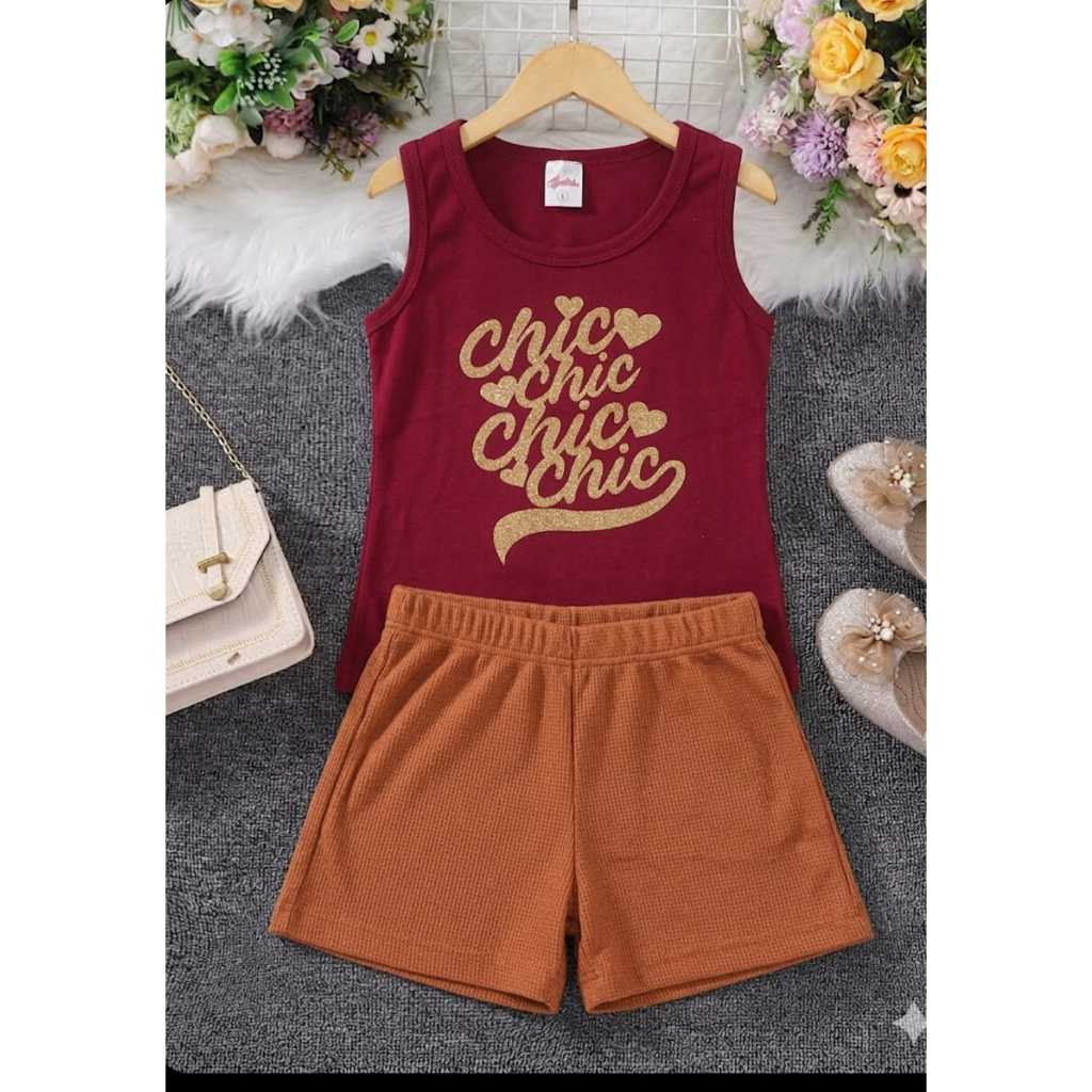 Conjunto Infantil Feminino Algodão e/ou Short Ribana Canelada Estampado Tam 2 ao 8