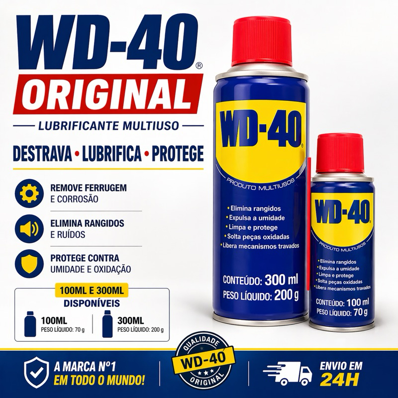 WD-40 Produto Multiusos Original 100ml e 300ml Lubrificante Desengripante Anti Ferrugem Proteção Contra Umidade