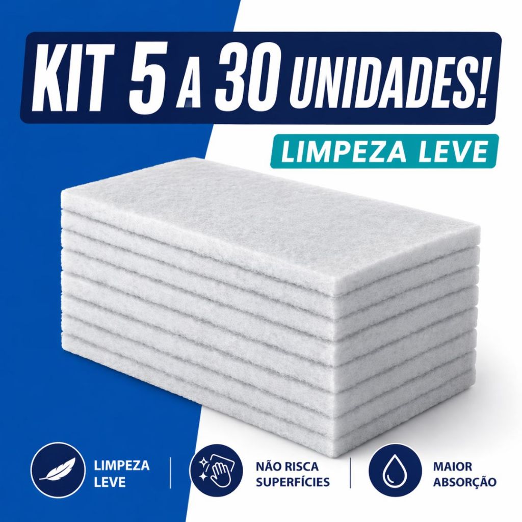 Kit 5 - 30 Unidades Fibra de Limpeza Leve Esponja Branca Não Risca Inox Vidro Parede